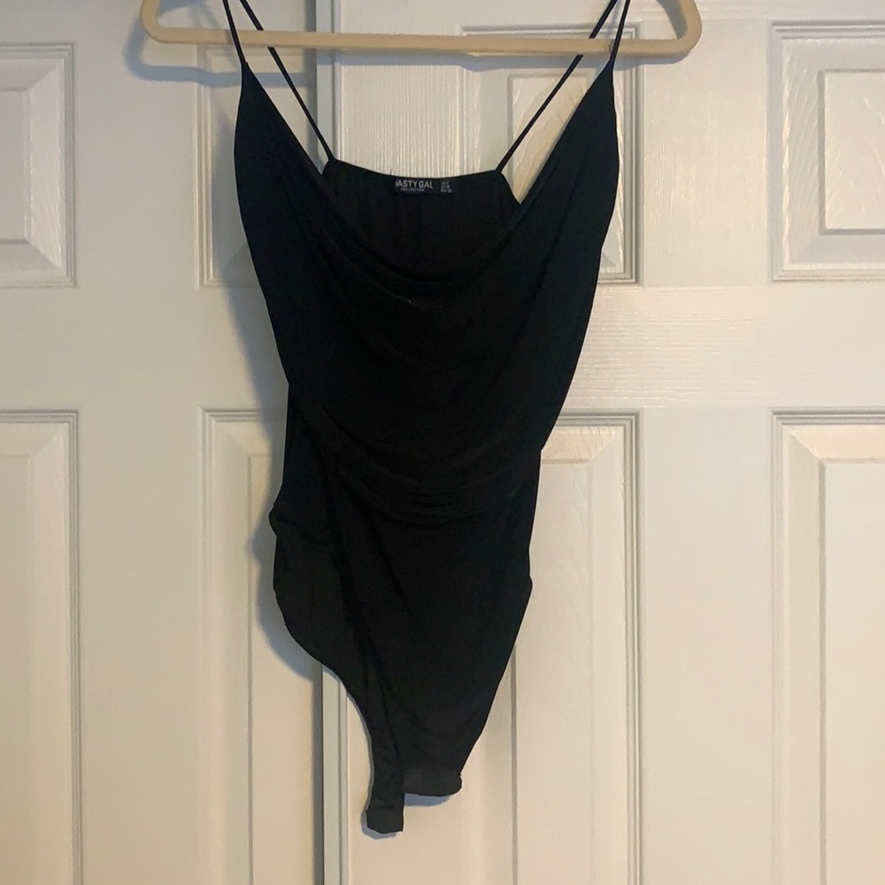 Black cowl neck bodysuit